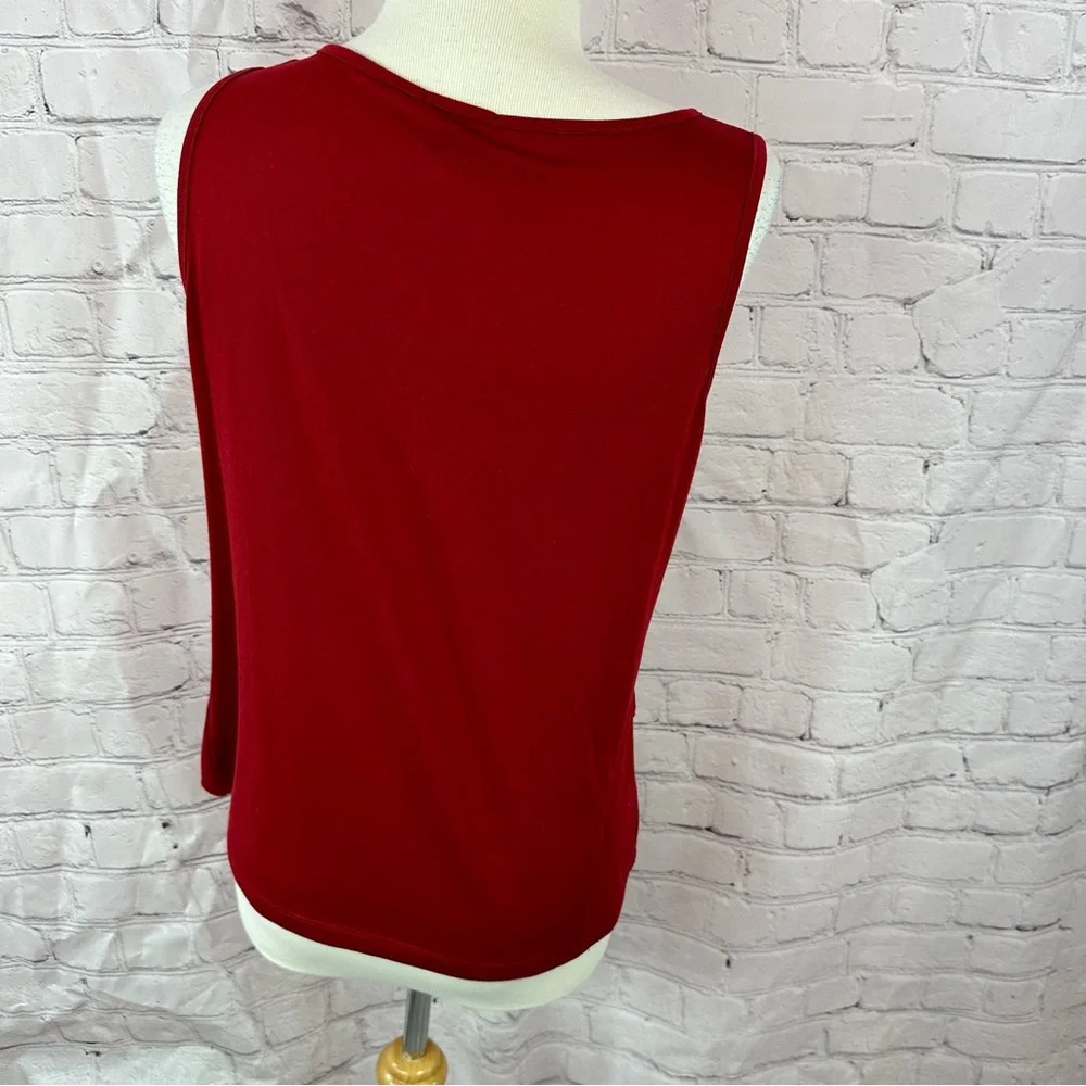 talbots deep red sleeveless tank shell layering sz petite large ruffles - Picture 3 of 7